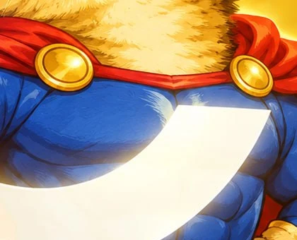 Golden cape clasps on blue suit