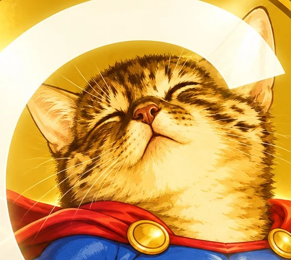 Super kitten smiling with eyes closed